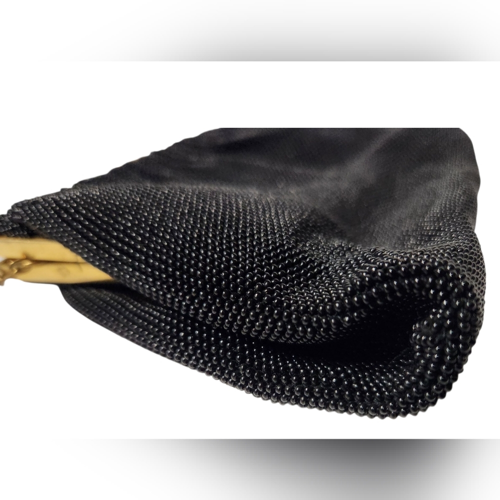 Vintage French Hand Beaded Made in France Black & Gold Purse - Picture 11 of 12